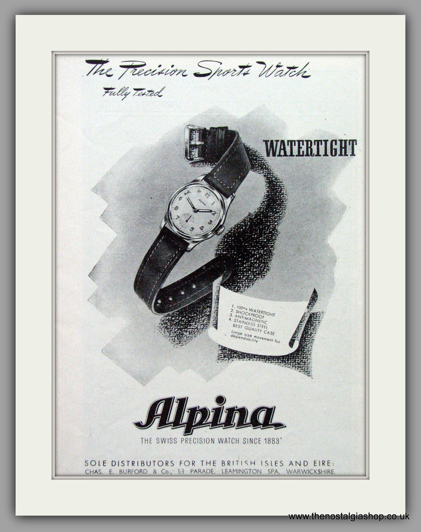 Alpina Sports Watches. Original Advert 1948.  (ref AD7623)