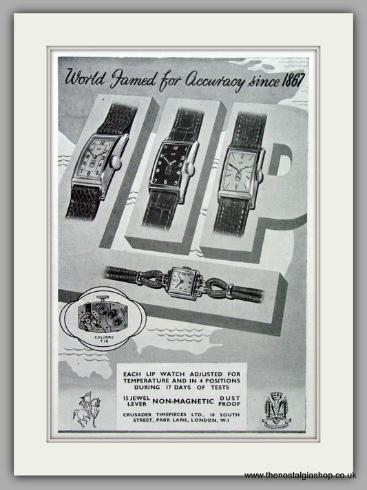 LIP Watches. Original Advert 1949.  (ref AD7630)