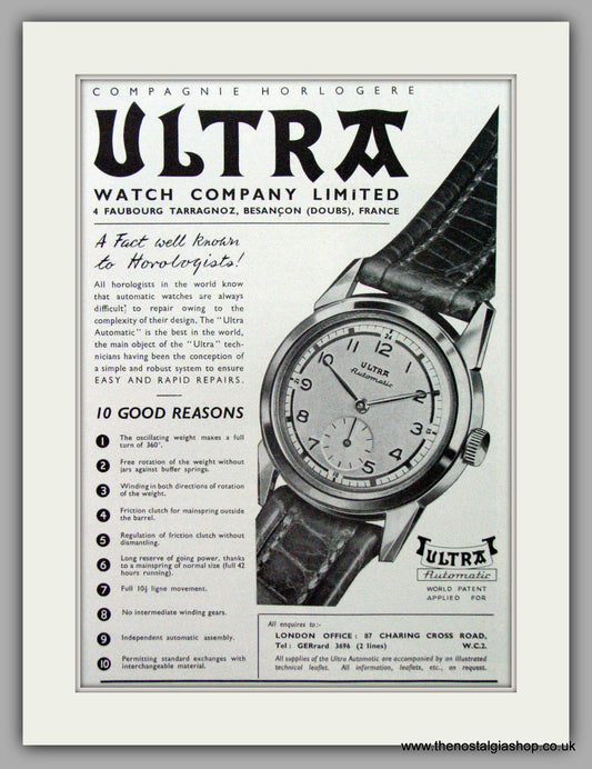 Ultra Automatic Watches. Original Advert 1950.  (ref AD7633)