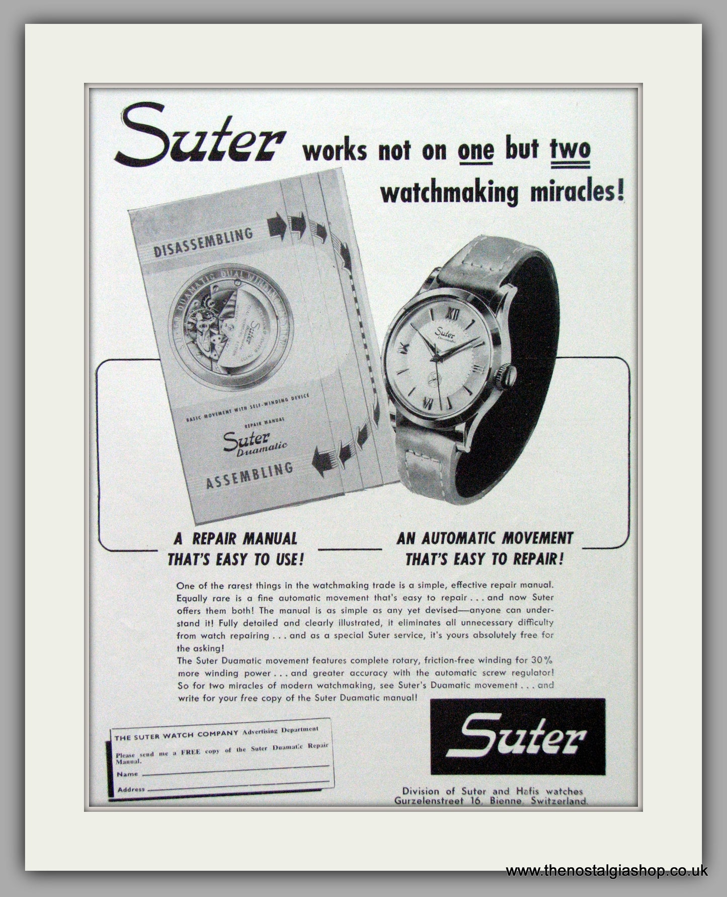 Suter Watches. Original Advert 1955.  (ref AD7634)