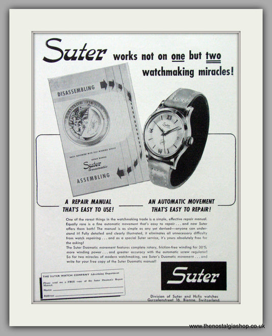 Suter Watches. Original Advert 1955.  (ref AD7634)