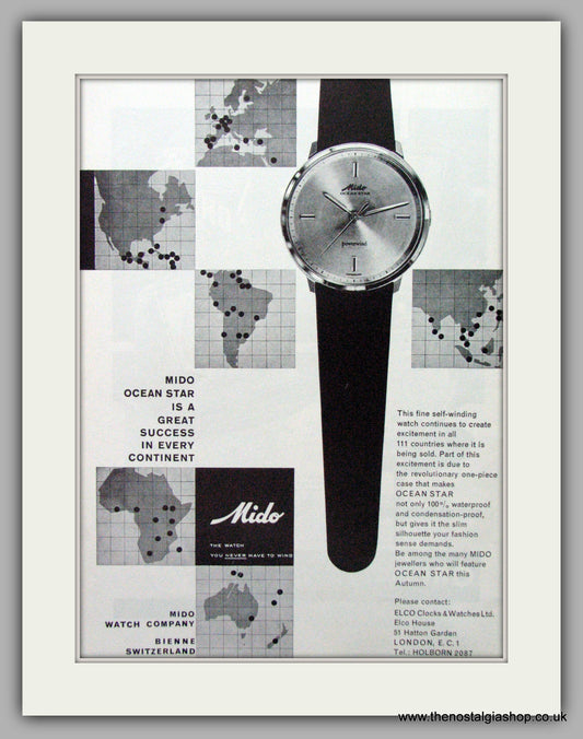 Mido Ocean Star Watches. Original Advert 1962.  (ref AD7637)