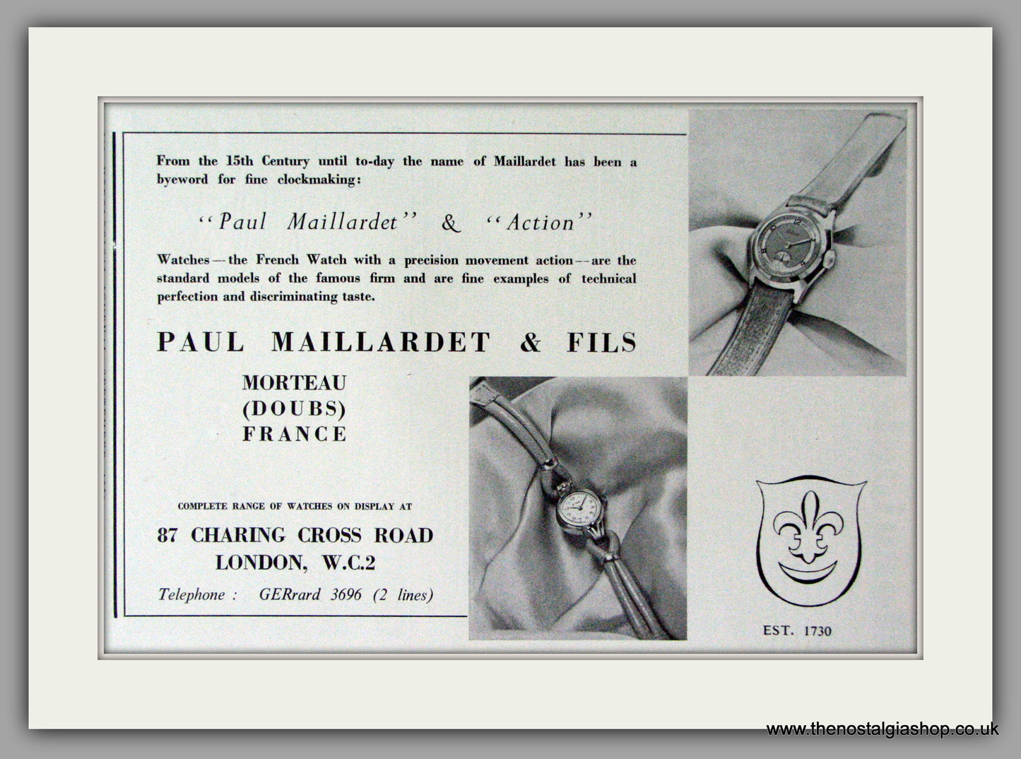 Paul Maillardet & Fils Watches. Original Advert 1950.  (ref AD7638)
