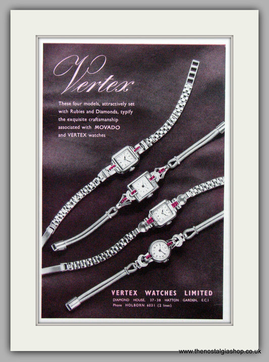 Vertex Watches. Original Advert 1950.  (ref AD7640)