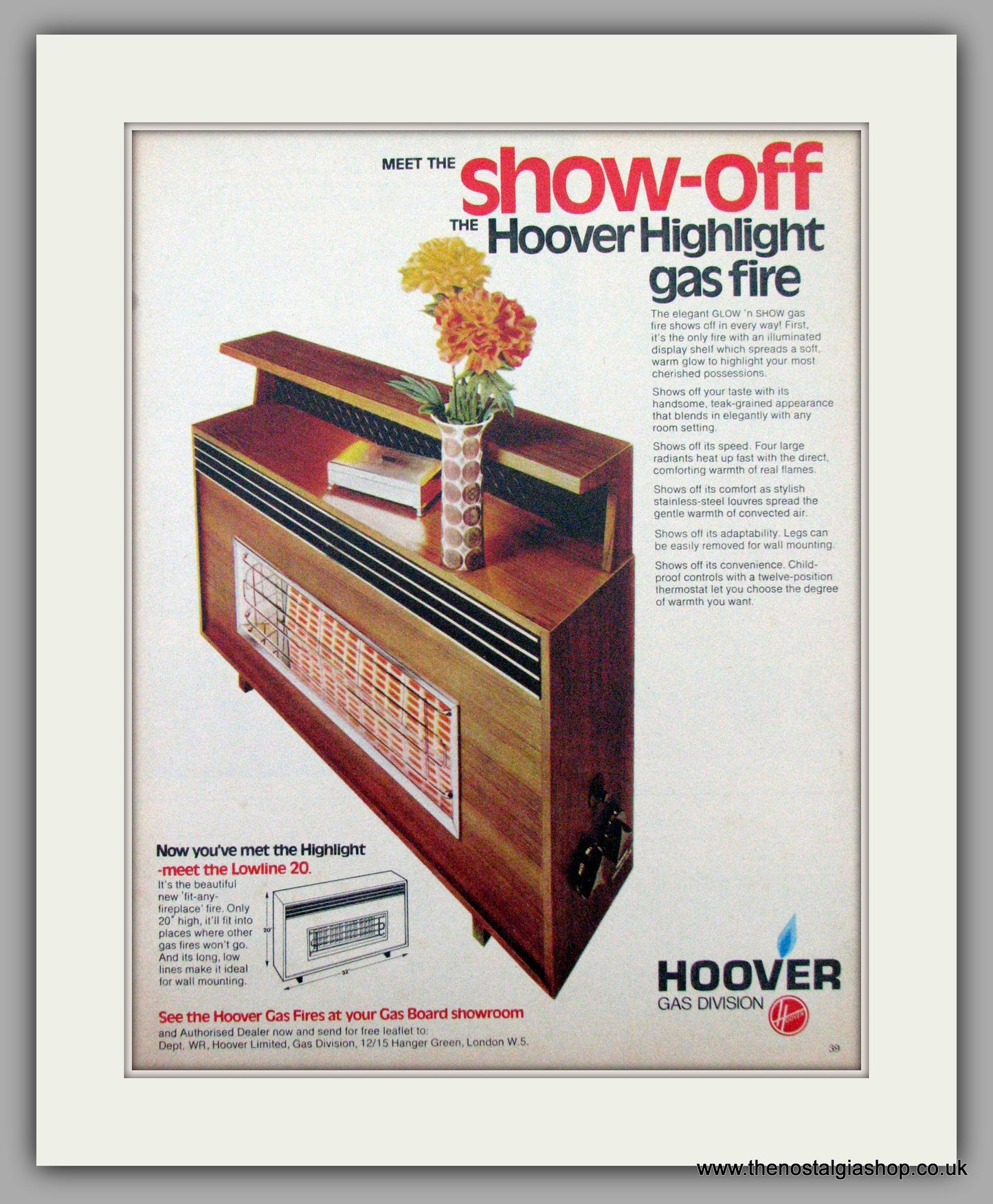 Hoover Highlight Gas Fire. Original Advert 1970 (ref AD7455)