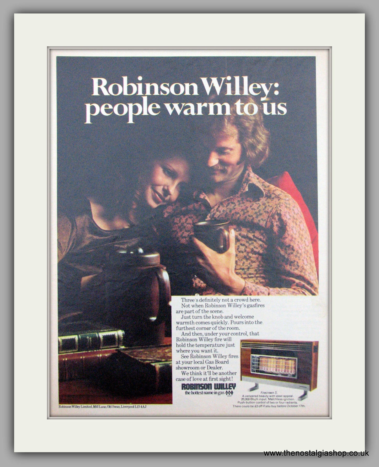 Robinson Willey Gas Fire. Original Advert 1971 (ref AD7456)