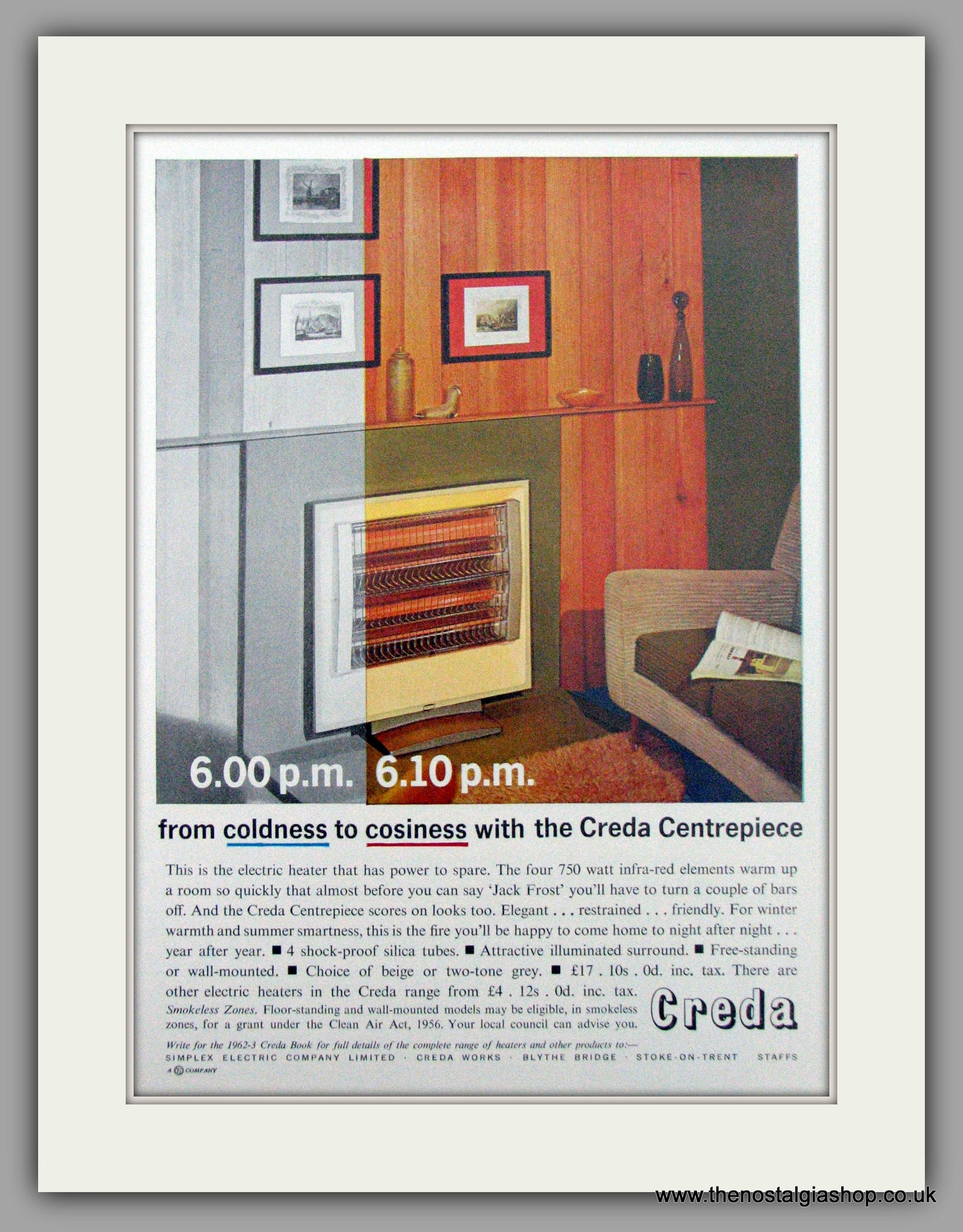 Creda Centrepiece Electric Fire. Original Advert 1962 (ref AD7458)
