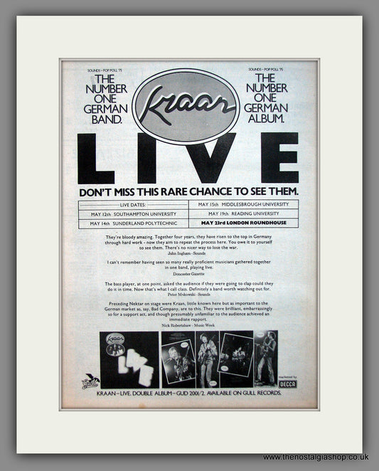 Kraan. UK Live Dates. Original Advert 1976 (ref AD12020)