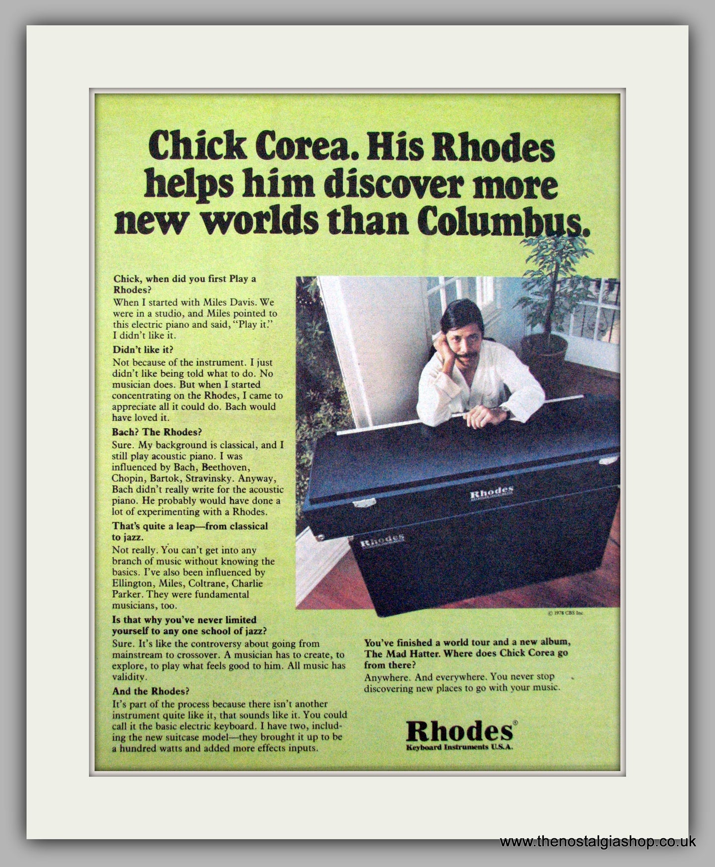 Rhodes Keyboards with Chick Corea. Original Advert 1978 (ref AD9487)