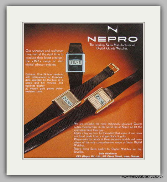 Nepro Watches. Original Advert 1977.  (ref AD7641)