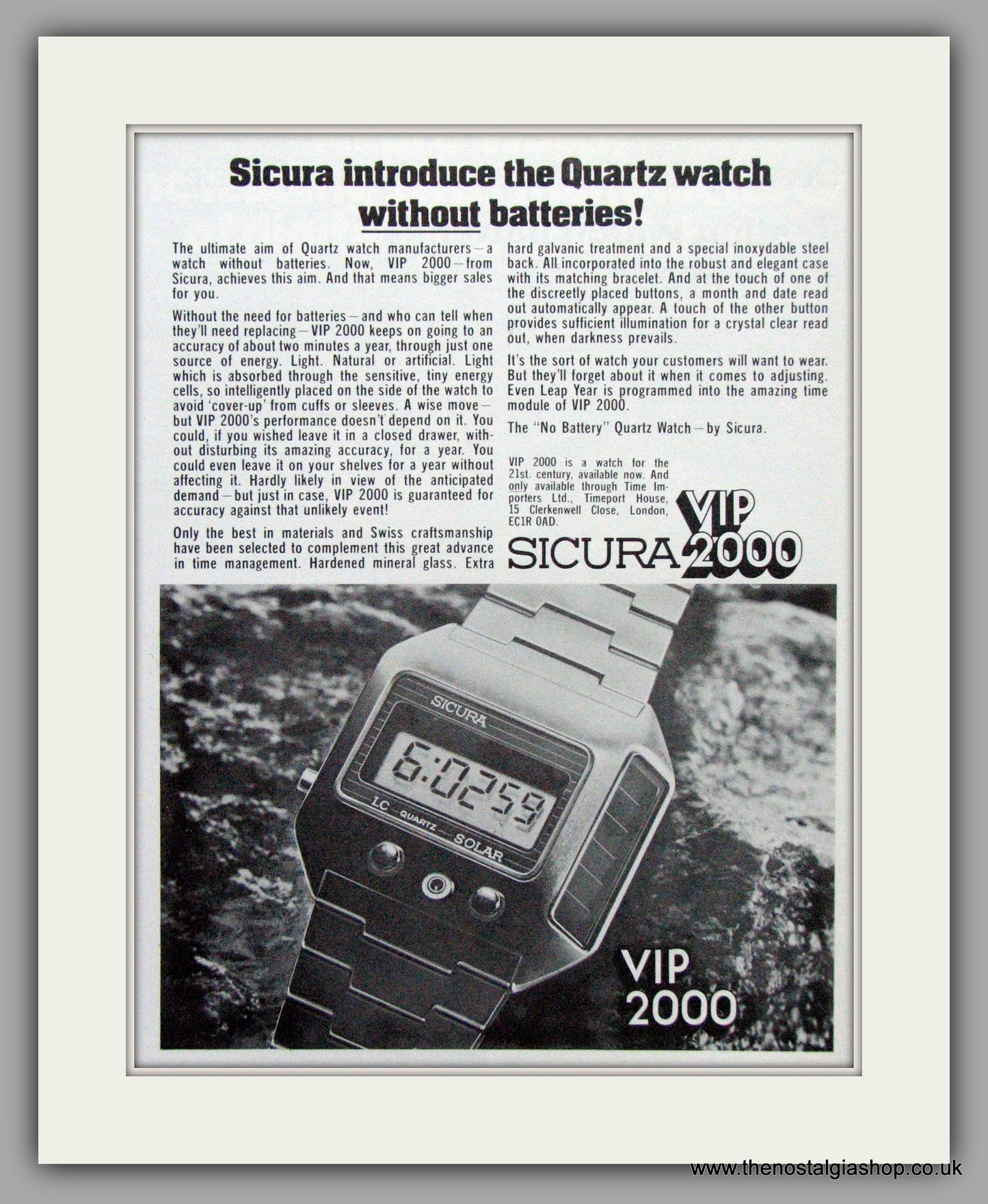 Sicura VIP 2000 Watches. Original Advert 1977.  (ref AD7654)