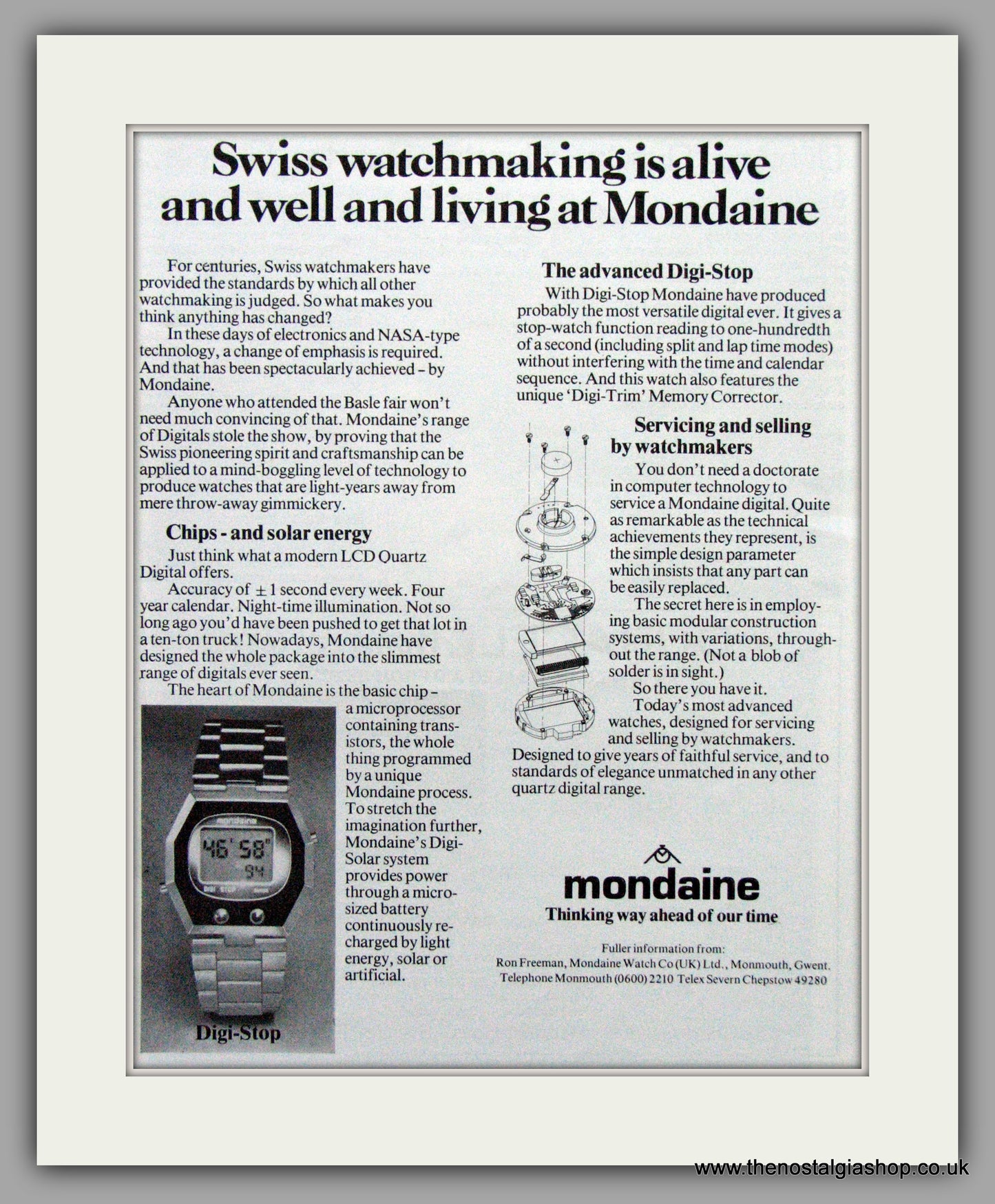 Mondaine Watches. Original Advert 1978.  (ref AD7656a)