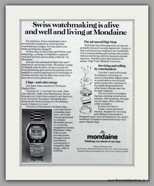 Mondaine Watches. Original Advert 1978.  (ref AD7656a)