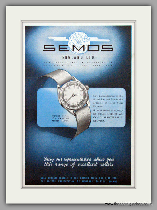 Semos Watches. Original Advert 1946.  (ref AD7657)