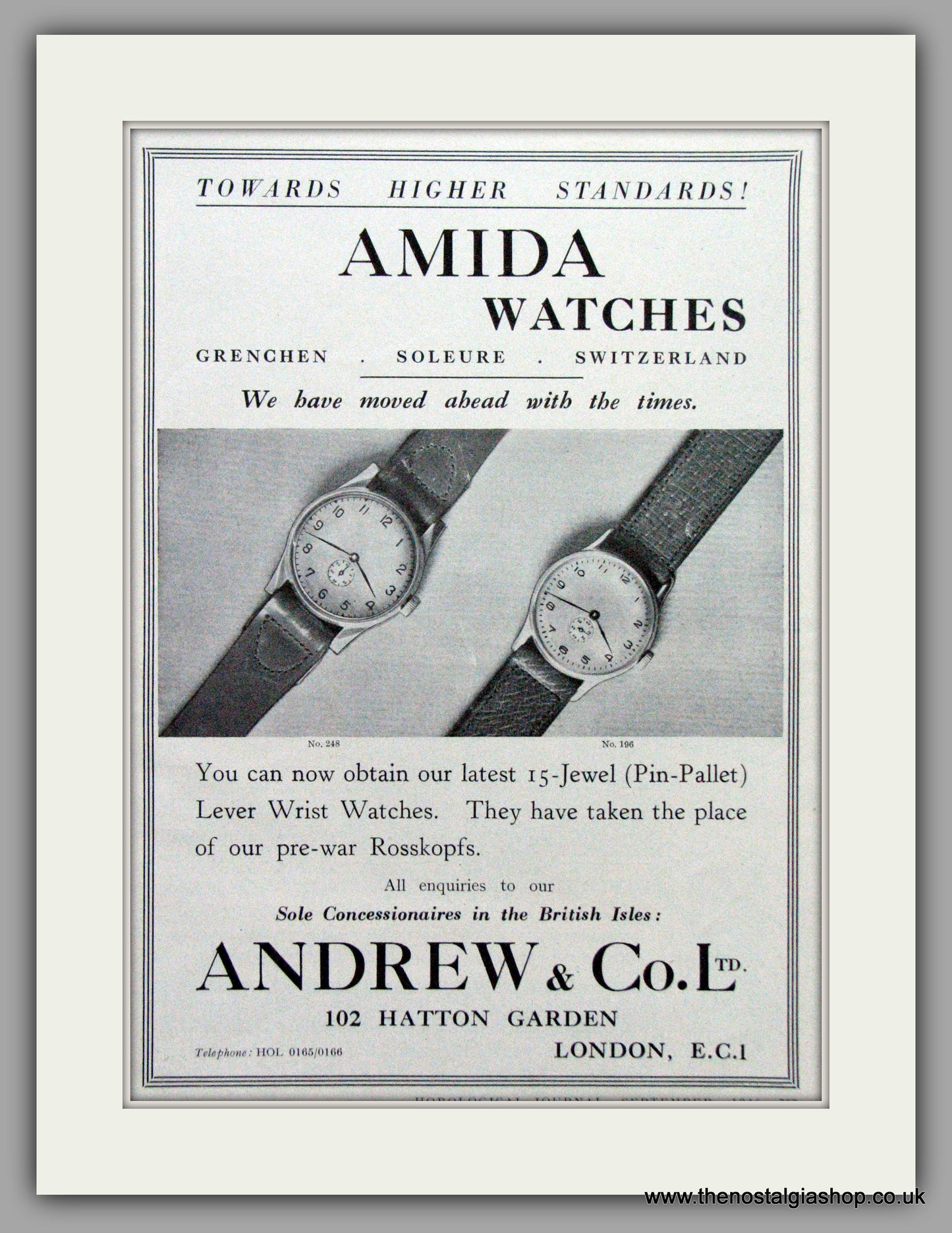 Amida Watches. Original Advert 1946.  (ref AD7658)