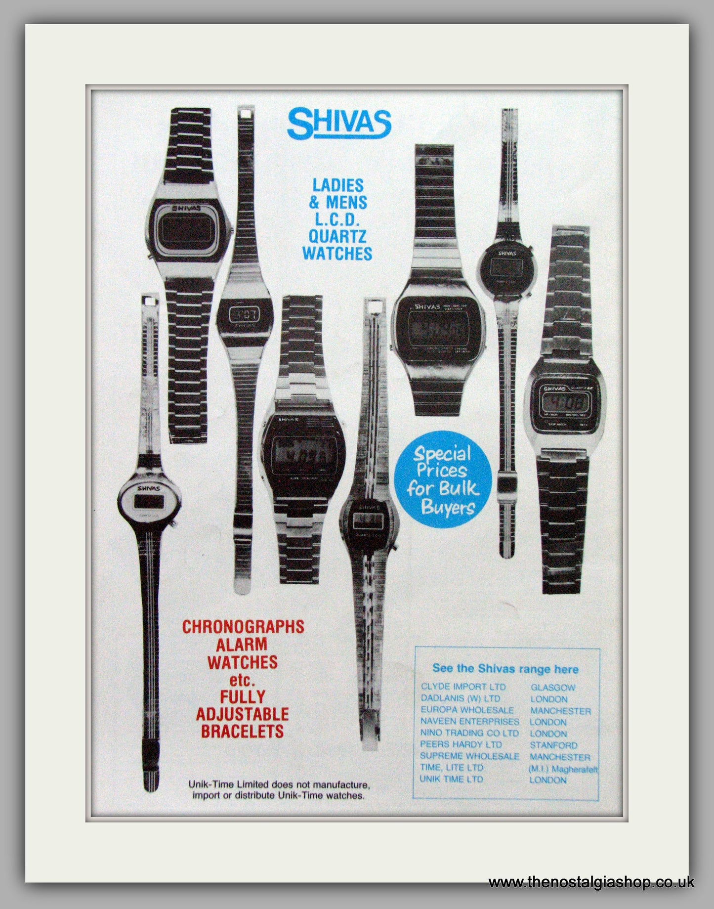 Shivas Quartz Watches. Original Advert 1979.  (ref AD7673)