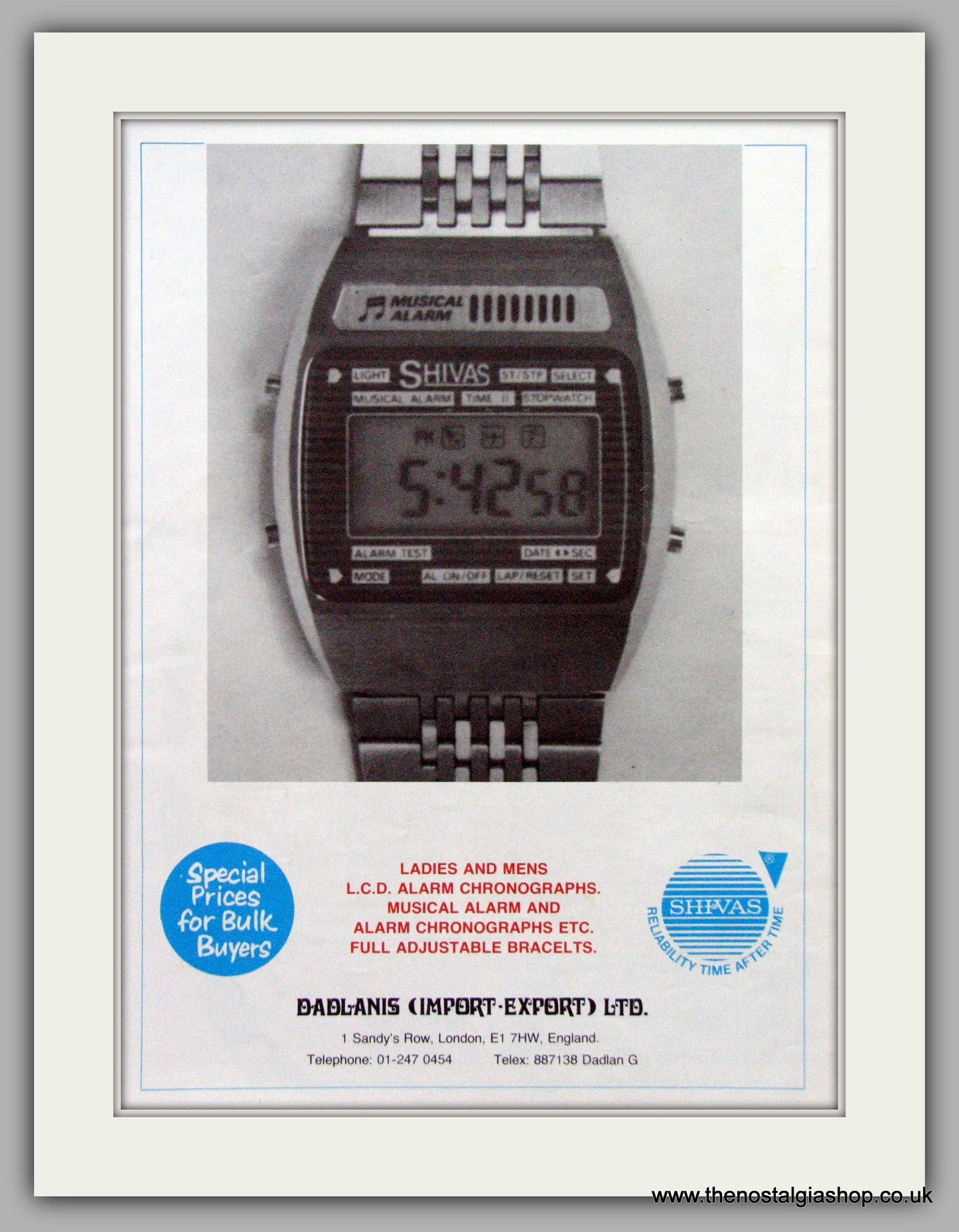 Shivas Quartz Watches. Original Advert 1980.  (ref AD7674)