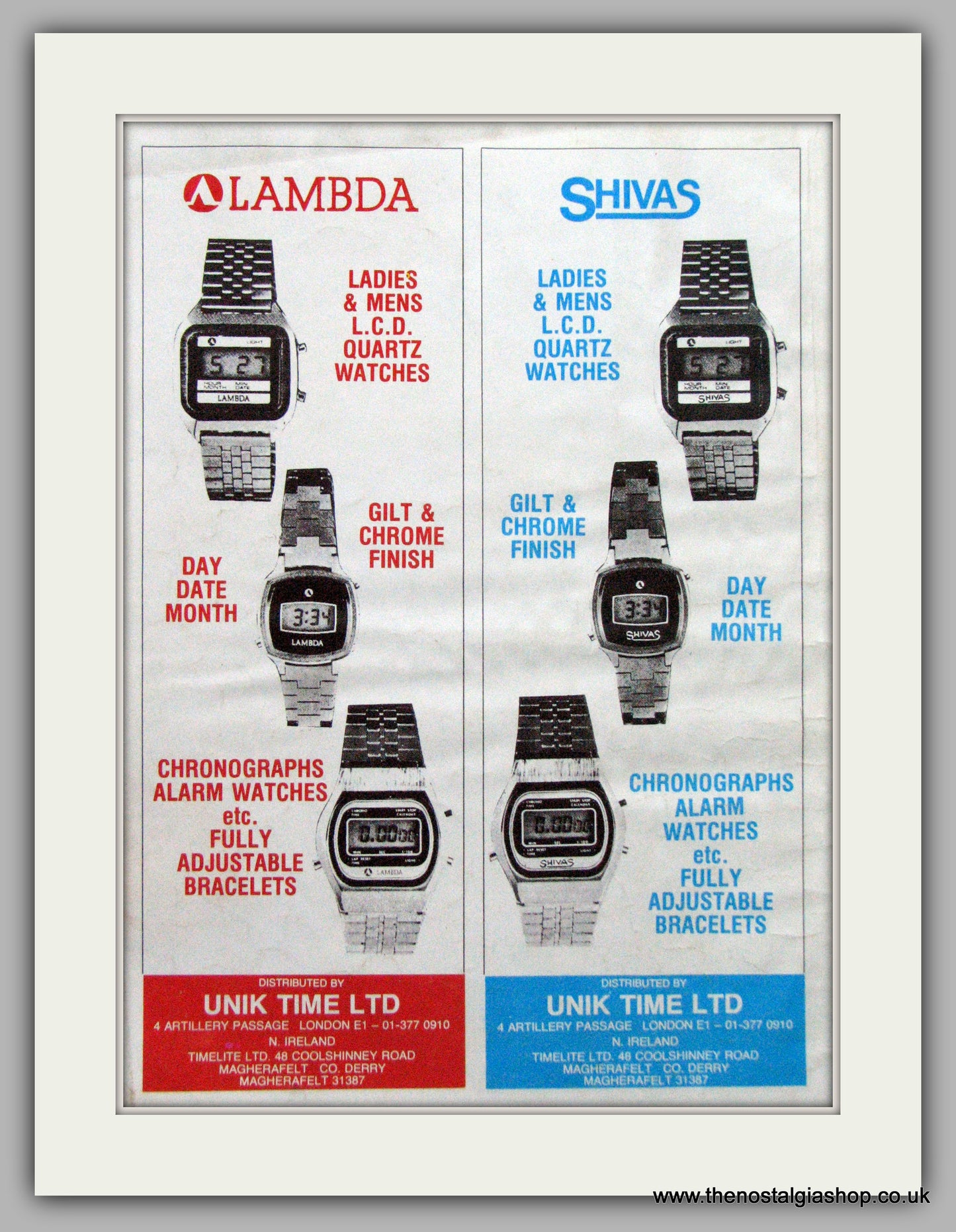 Lambda & Shivas Watches. Original Advert 1979.  (ref AD7675)