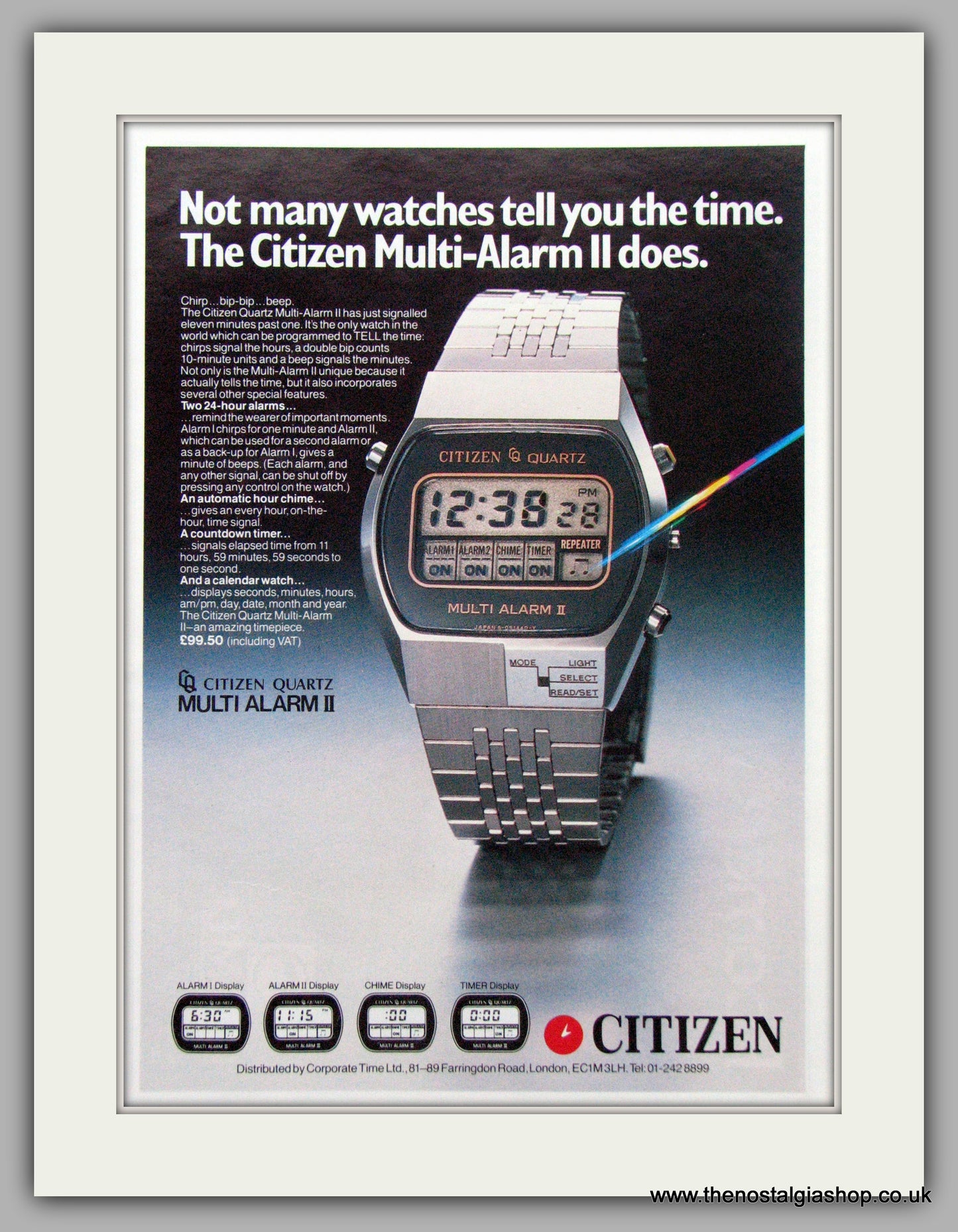 Citizen Multi Alarm II Watches. Original Advert 1979.  (ref AD7677)