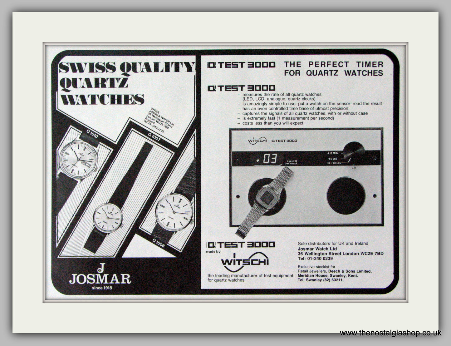 Josmar Watches. Original Advert 1979.  (ref AD7681)