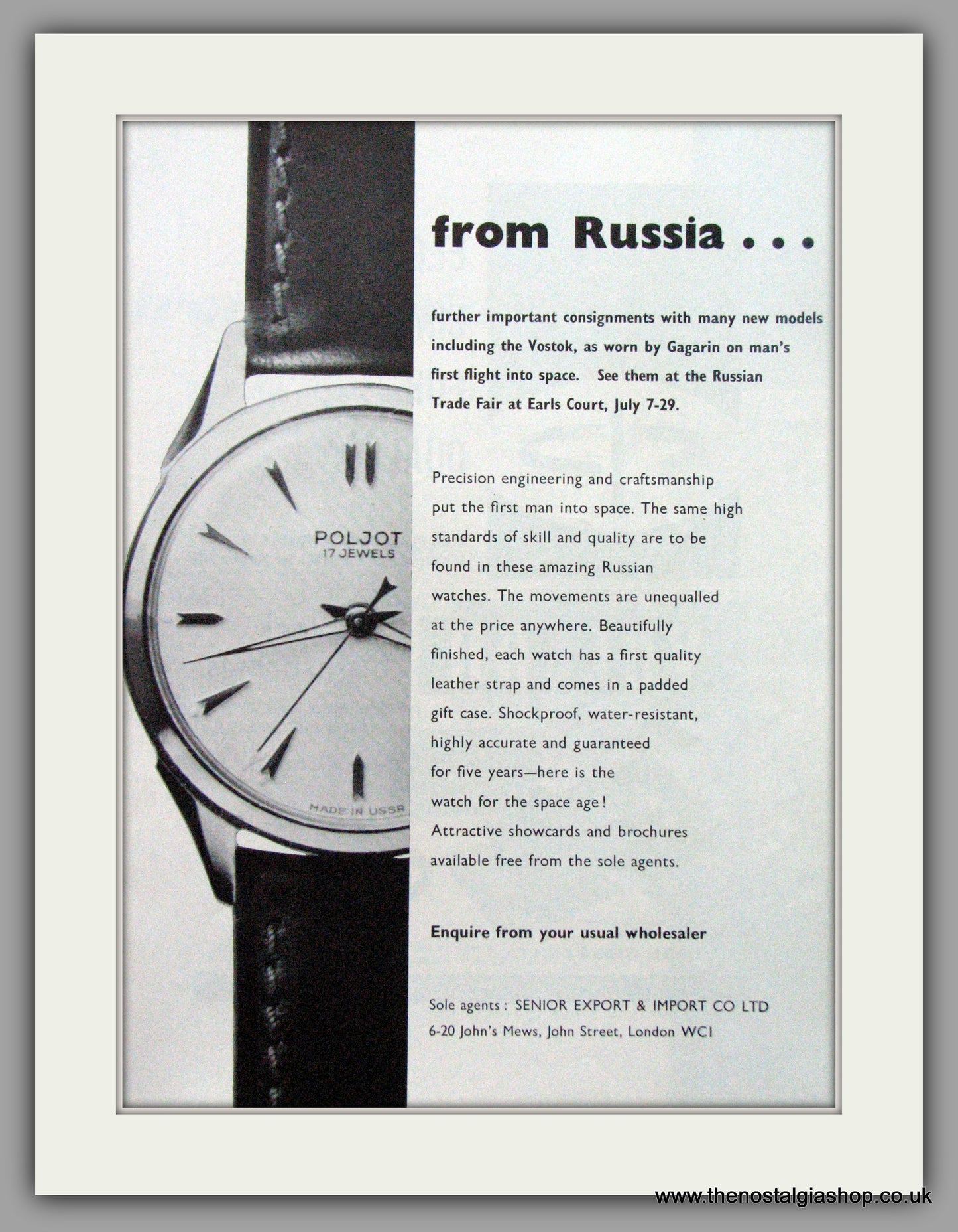 Poljot Russian Watches. Original Advert 1961.  (ref AD7685)