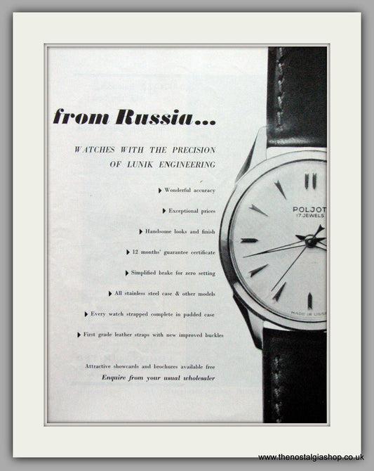 Poljot Russian Watches. Original Advert 1960.  (ref AD7686)
