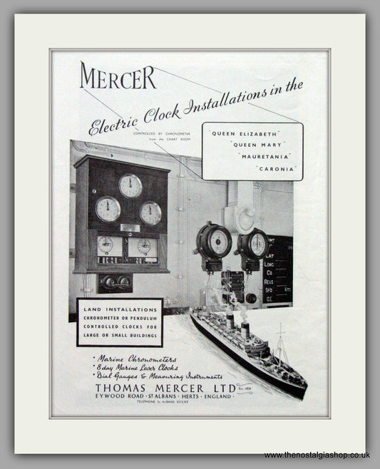 Mercer Electric Clock Installations. Original Advert 1949.  (ref AD7687)