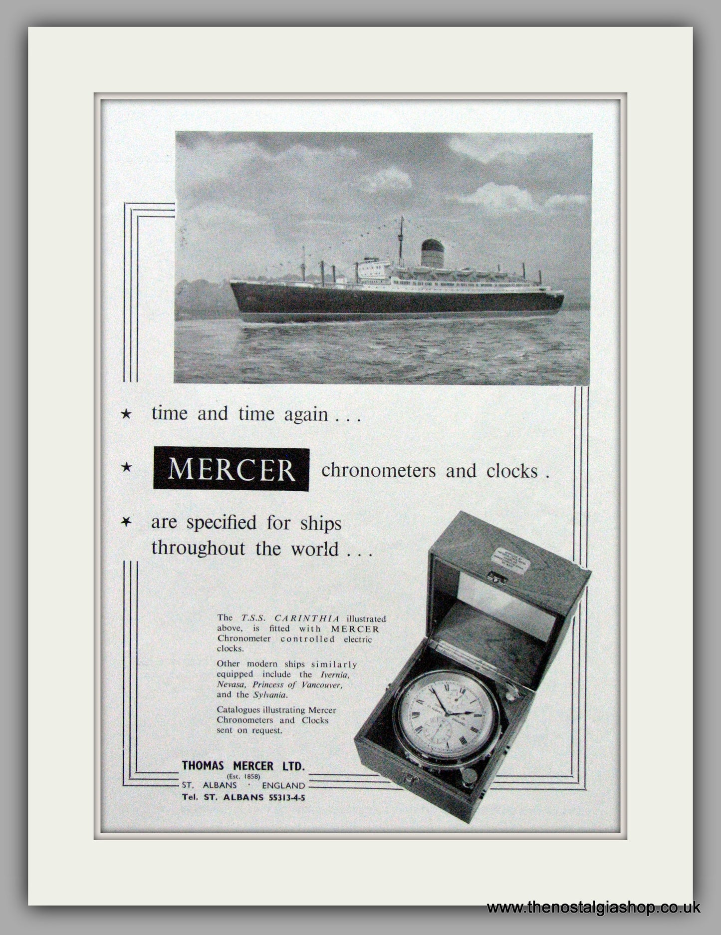 Mercer Electric Clock Installations. Original Advert 1956.  (ref AD7688)