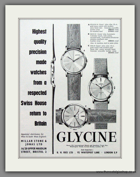 Glycine Watches. Original Advert 1962.  (ref AD7689)
