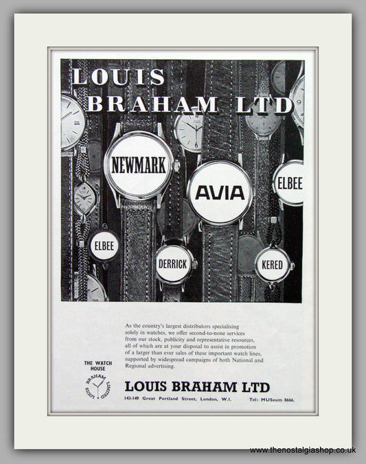 Louis Braham Watches. Original Advert 1960.  (ref AD7695)