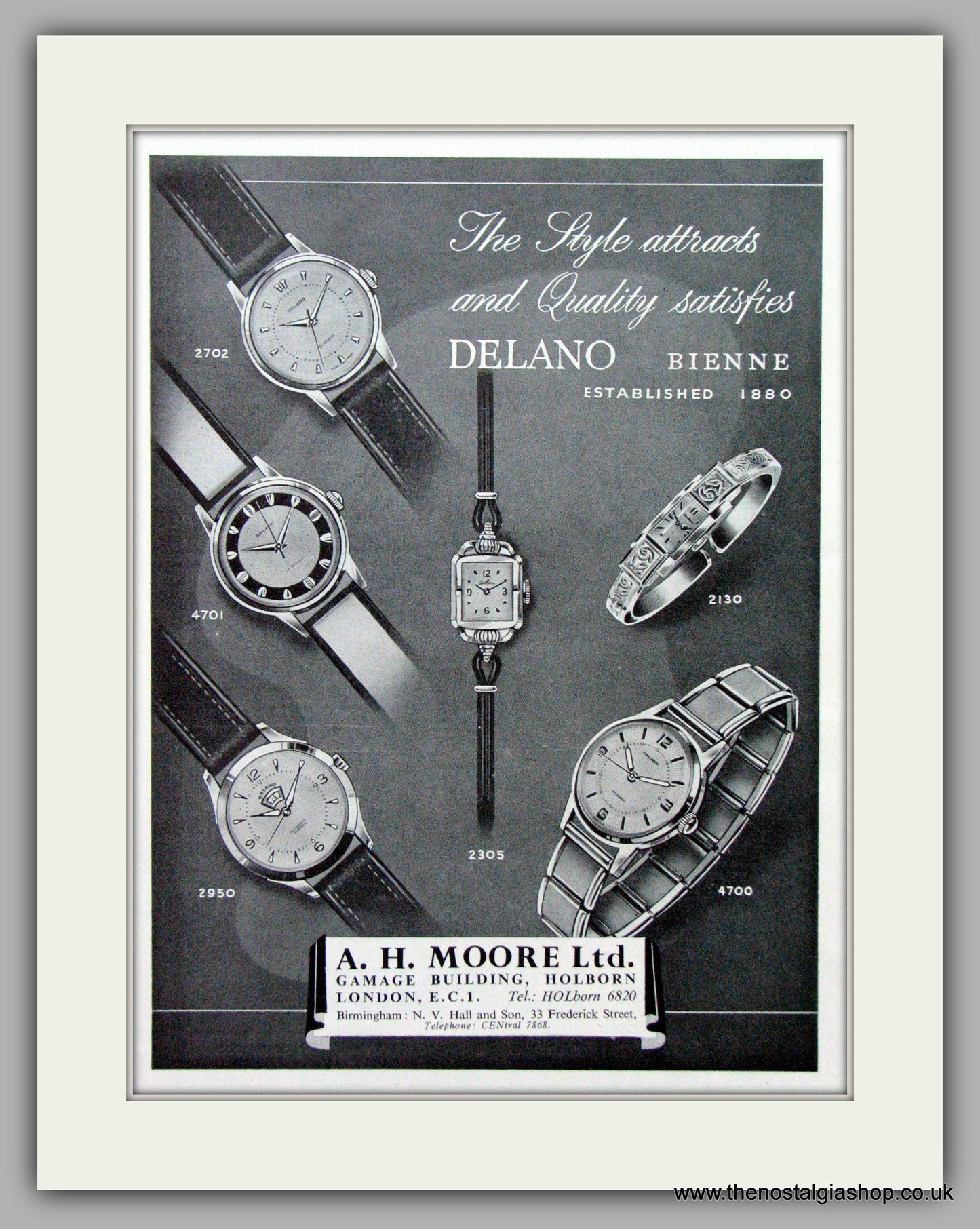 Delano Bienne Watches. Original Advert 1956.  (ref AD7696)