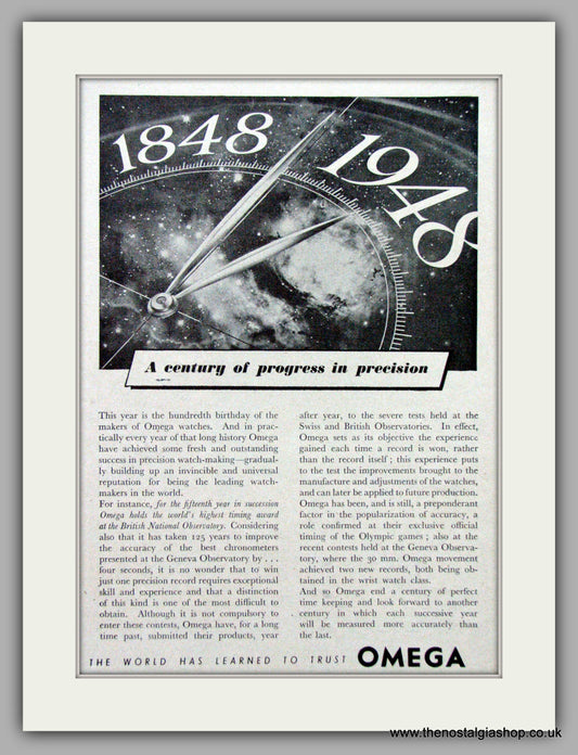 Omega Watches. Original Advert 1948.  (ref AD7698)