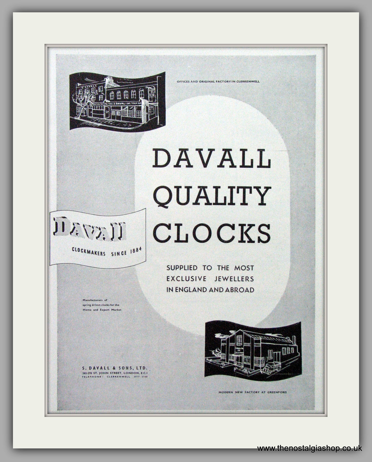 Davall Clocks. Original Advert 1950.  (ref AD7703)