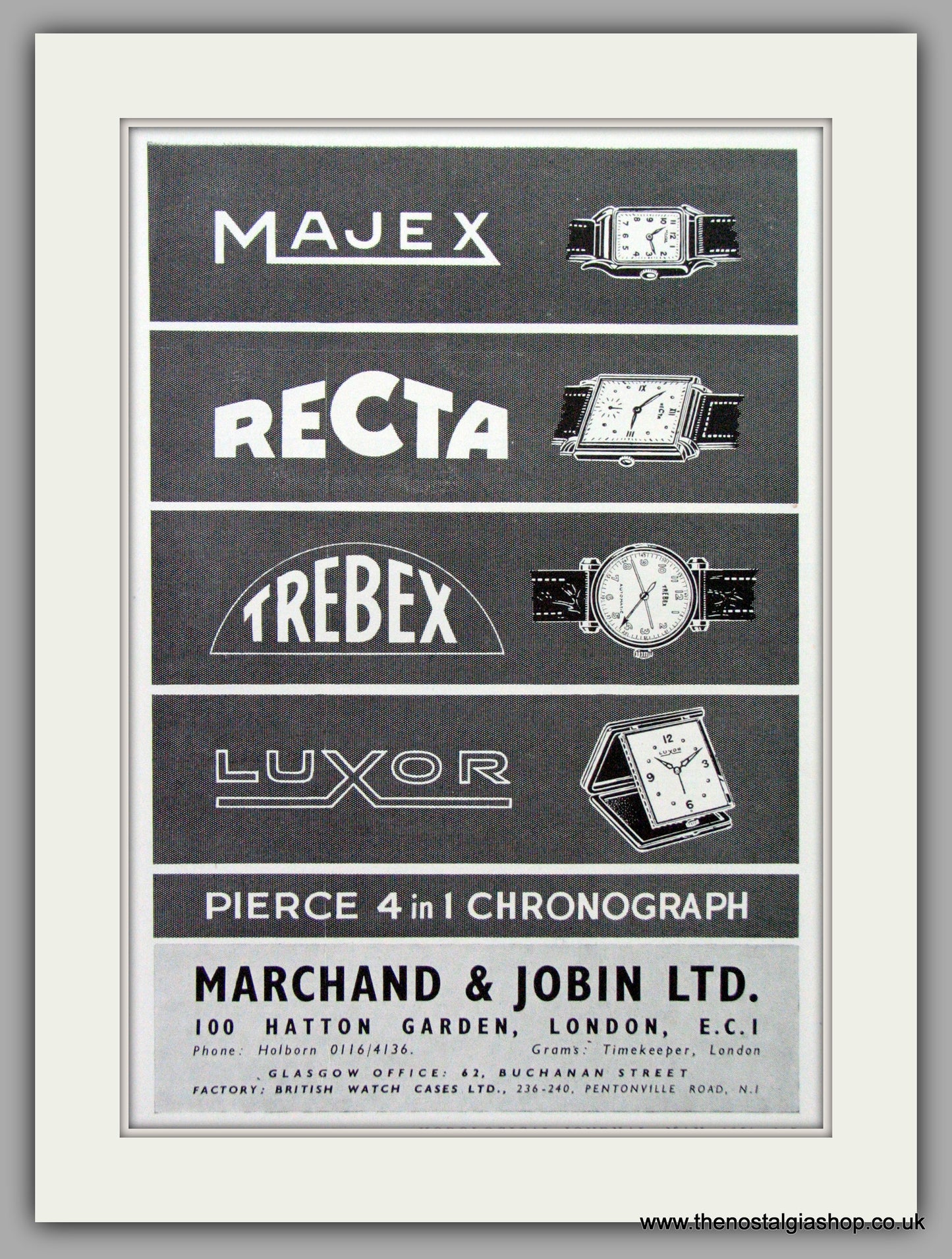 Majex, Recta, Trebex, Luxor Watches. Original Advert 1951.  (ref AD7708)