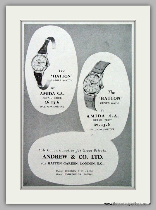 Hatton Watches. Original Advert 1953.  (ref AD7709)
