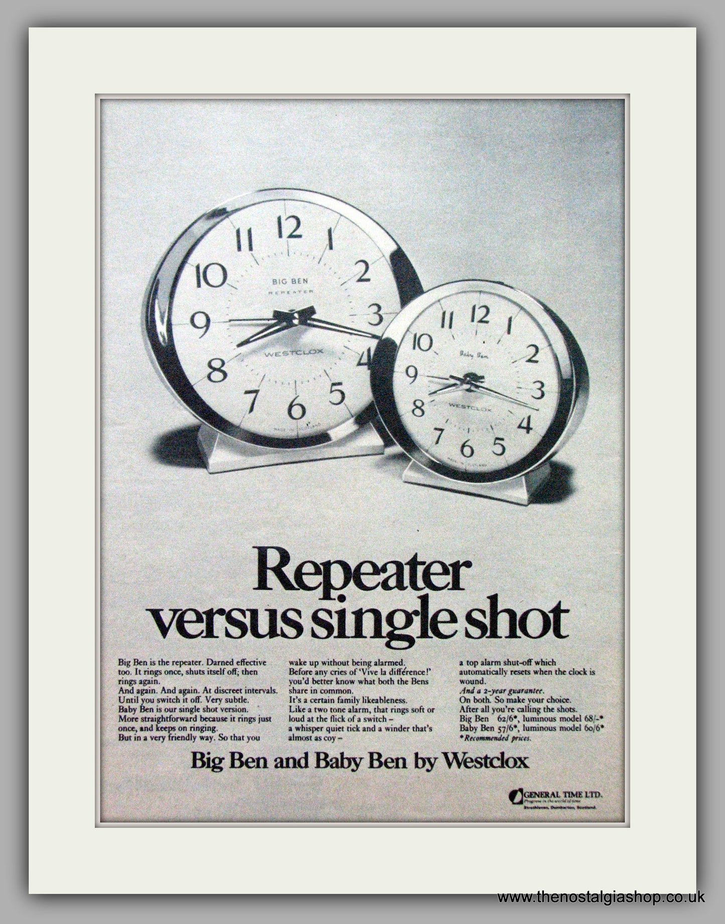 Westclox Big Ben Clock. Original Advert 1969.  (ref AD7712)