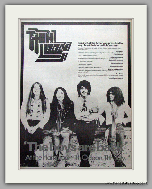 Thin Lizzy at the Hammersmith Odeon. Original Advert 1976 (ref AD9511)