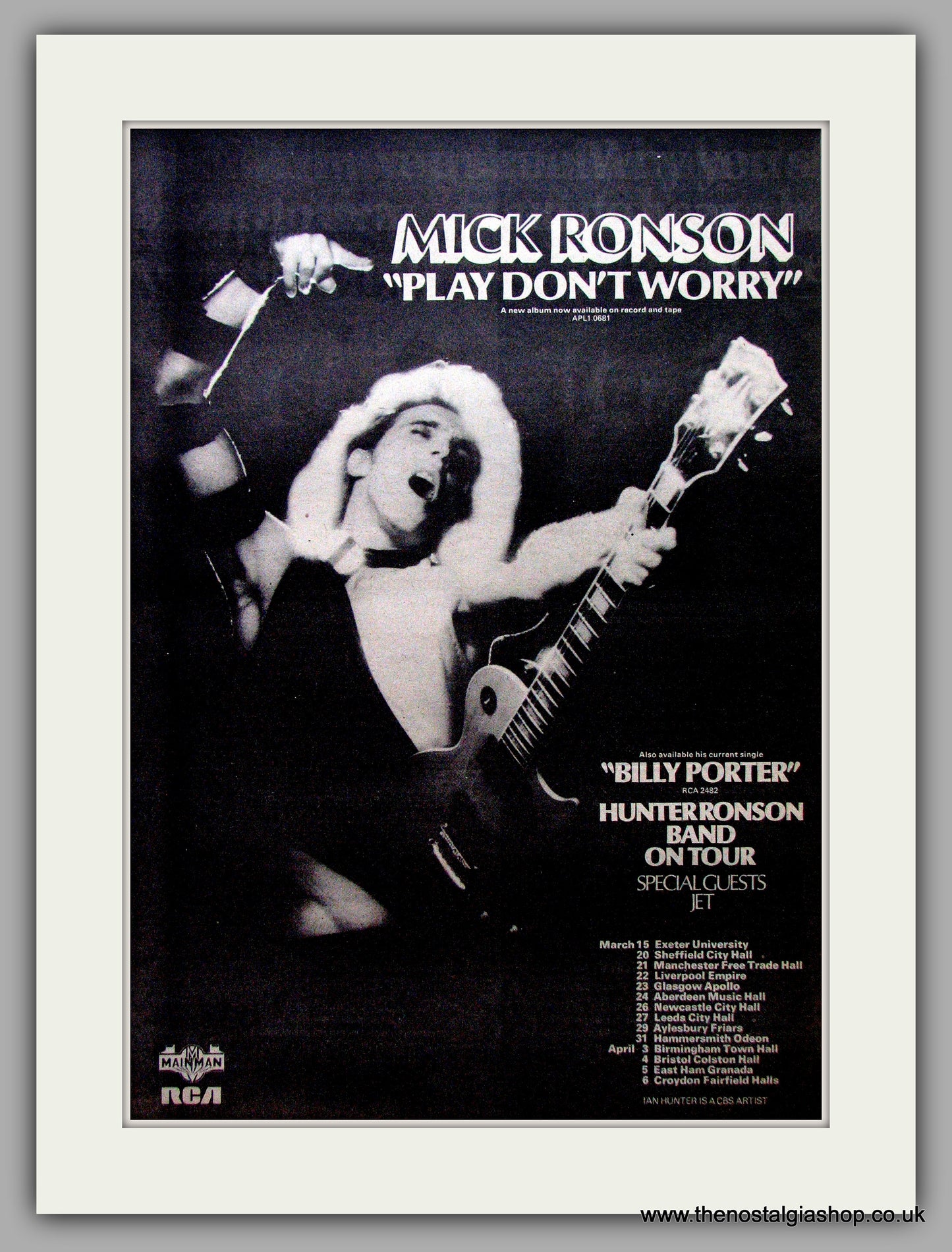 Mick Ronson. Play Don't Worry. Vintage Advert 1975 (ref AD9535)