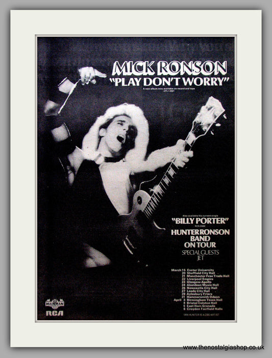 Mick Ronson. Play Don't Worry. Vintage Advert 1975 (ref AD9535)
