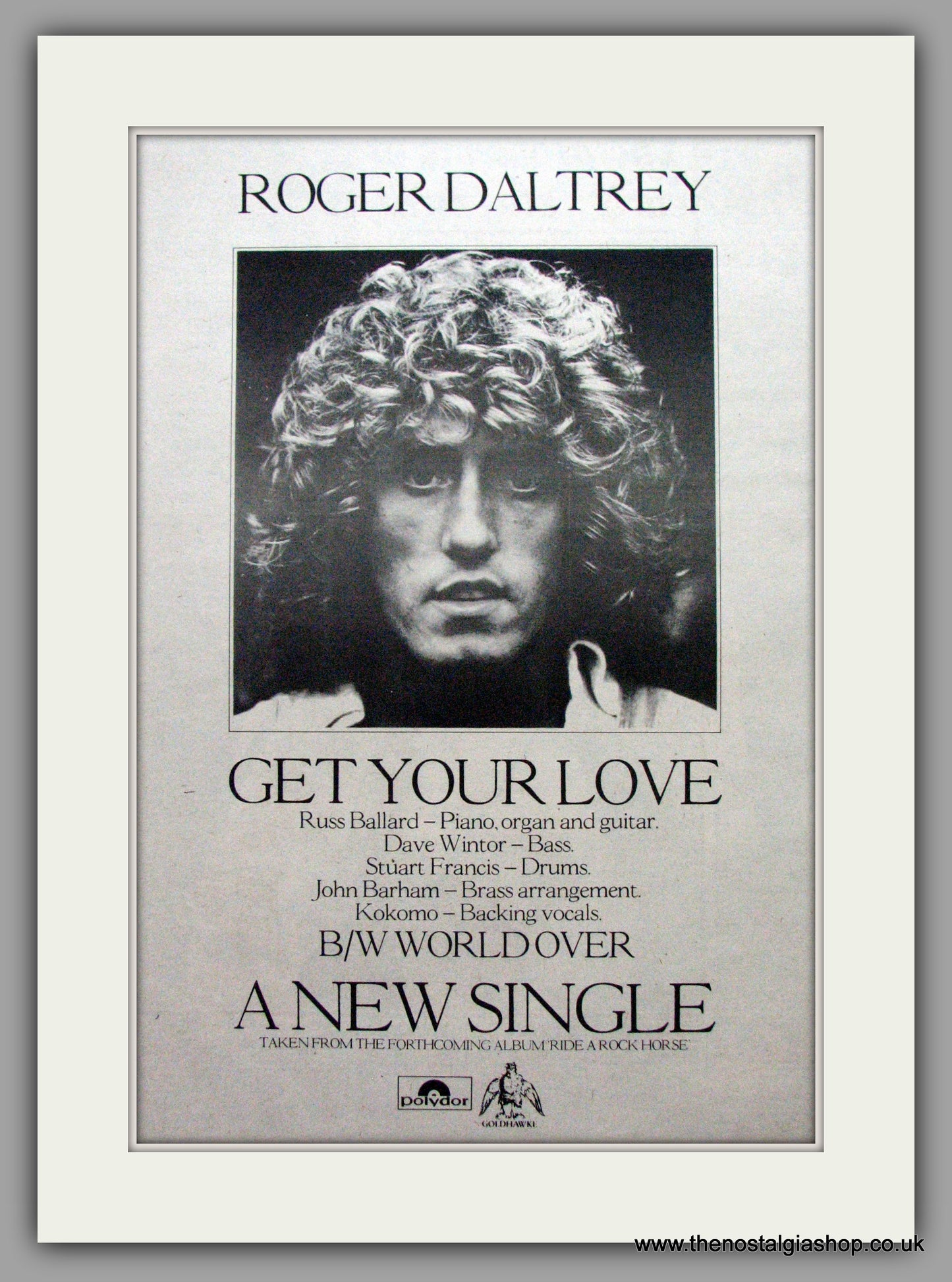 Roger Daltry. Get Your Love. Vintage Advert 1975 (ref AD9577)