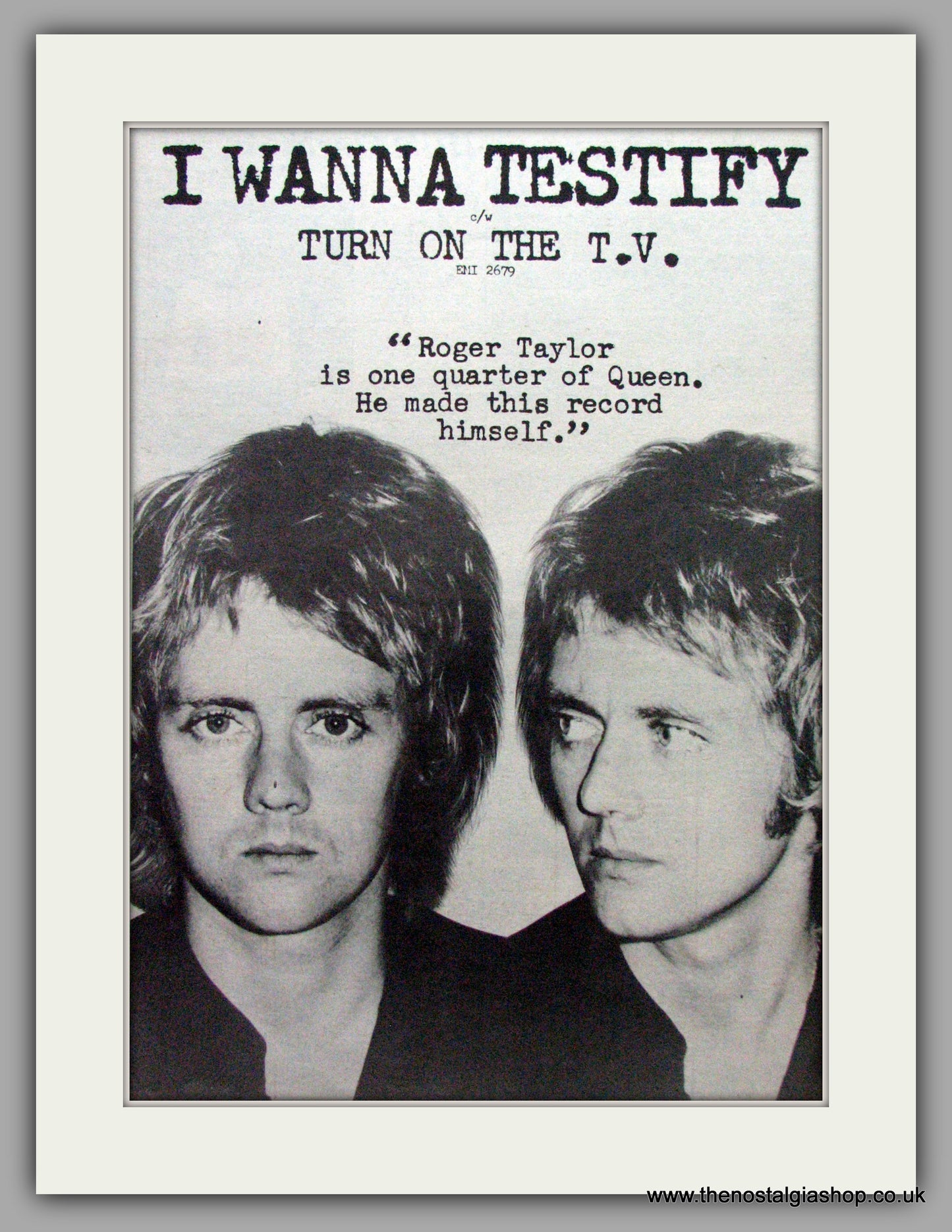 Roger Taylor (Queen) I Wanna Testify. Vintage Advert 1977 (ref AD9584)