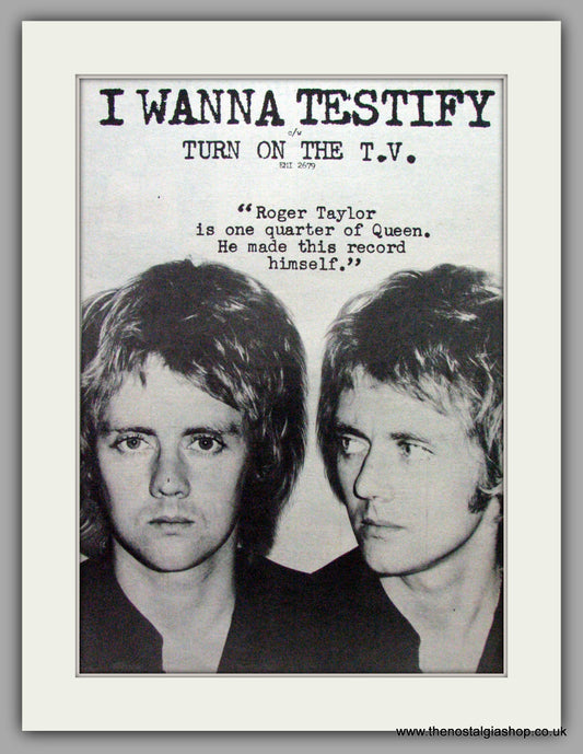 Roger Taylor (Queen) I Wanna Testify. Vintage Advert 1977 (ref AD9584)