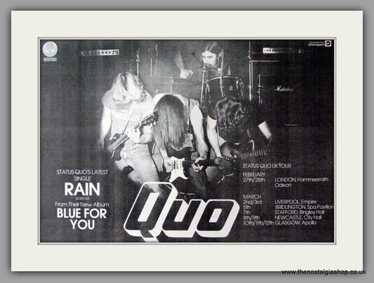Status Quo. Rain. Blue For You. Vintage Advert 1976 (ref AD9617)