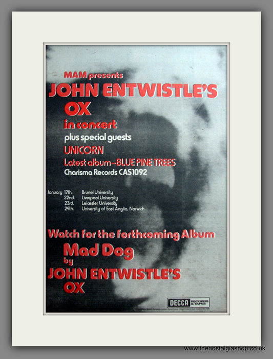 John Entwistle's Ox Tour Dates. Original Advert 1975 (ref AD12401)