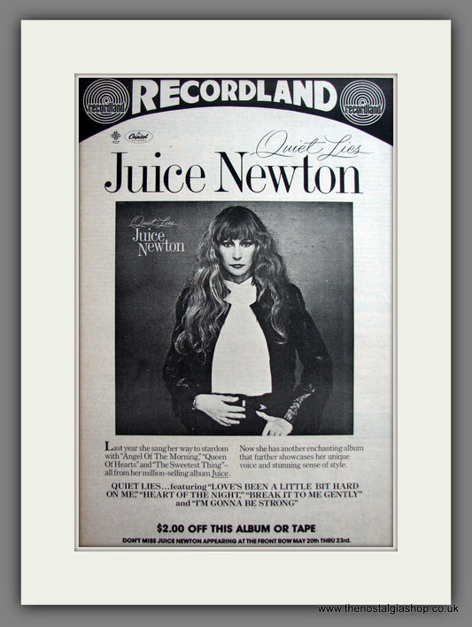 Juice Newton, Quiet Lies. Original Advert 1982 (ref AD12413)