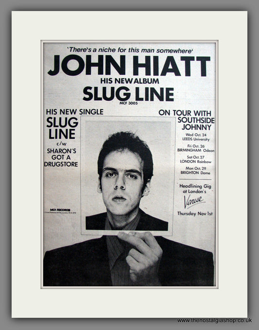 John Hiatt Slug Line. Original Advert 1979 (ref AD12427)