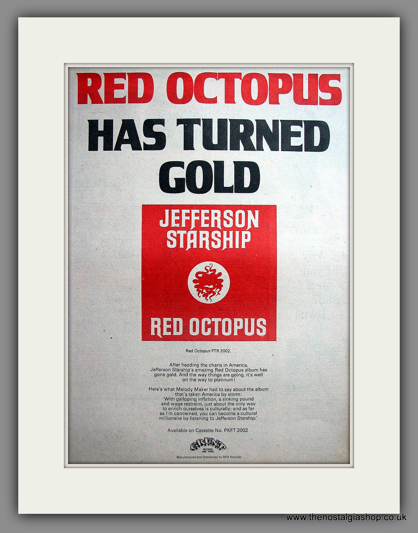 Jefferson Starship Red Octopus. Original Advert 1975 (ref AD12495)