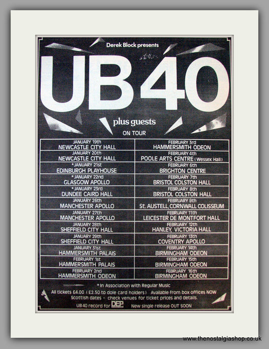 UB40. UK Tour Dates. Vintage Advert 1981 (ref AD9678)