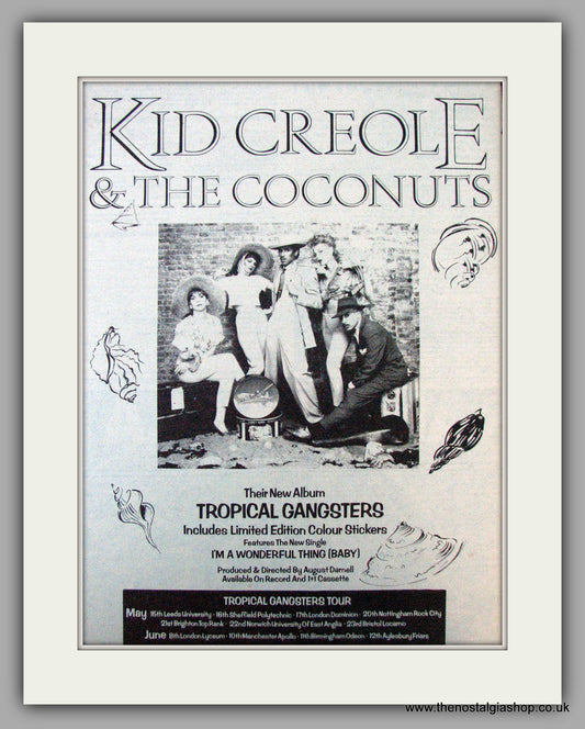 Kid Creole. Tropical Gangsters. Also Tour Dates. Vintage Advert 1982 (ref AD9705)