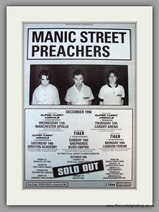 Manic Street Preachers Tour 1996. Vintage Advert 1996 (ref AD9710)